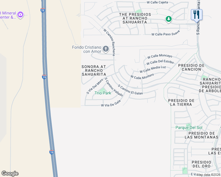 map of restaurants, bars, coffee shops, grocery stores, and more near 14363 South Camino Vallado in Sahuarita