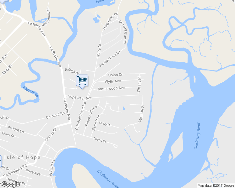 map of restaurants, bars, coffee shops, grocery stores, and more near 140 Hopecrest Avenue in Savannah