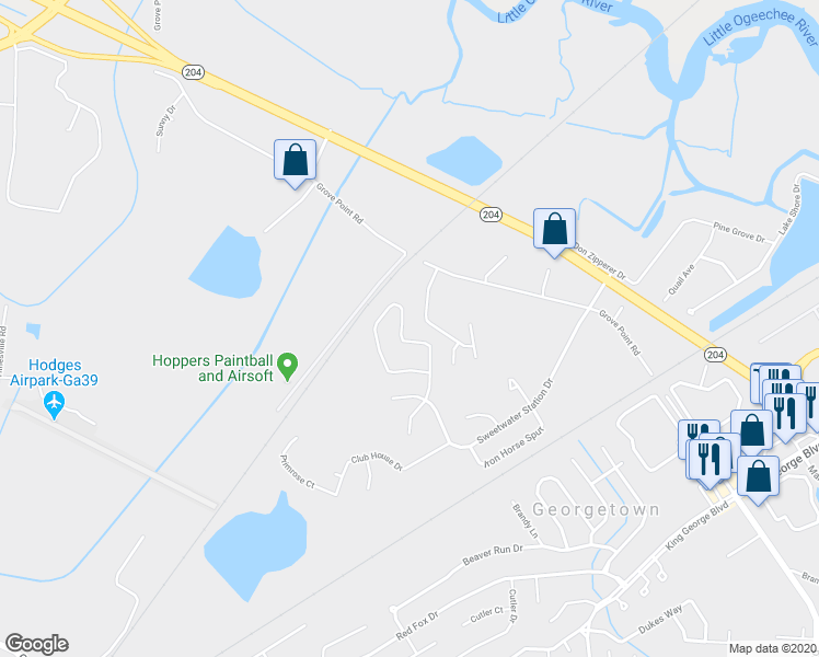map of restaurants, bars, coffee shops, grocery stores, and more near 148 Calm Oaks Circle in Savannah