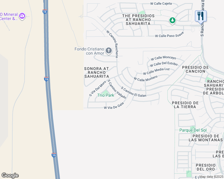 map of restaurants, bars, coffee shops, grocery stores, and more near 14363 South Camino Vallado in Sahuarita