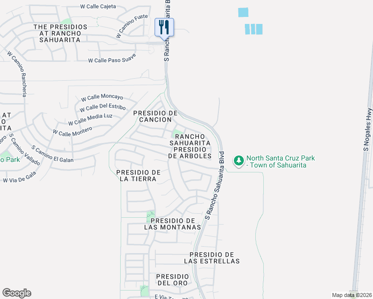 map of restaurants, bars, coffee shops, grocery stores, and more near 317 East Camino Limon Verde in Sahuarita