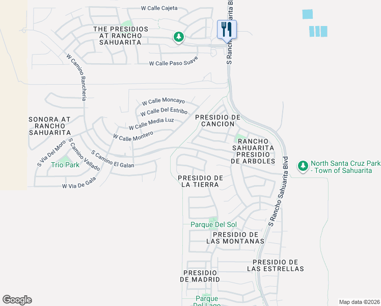 map of restaurants, bars, coffee shops, grocery stores, and more near 132 West Calle Bayeta in Sahuarita