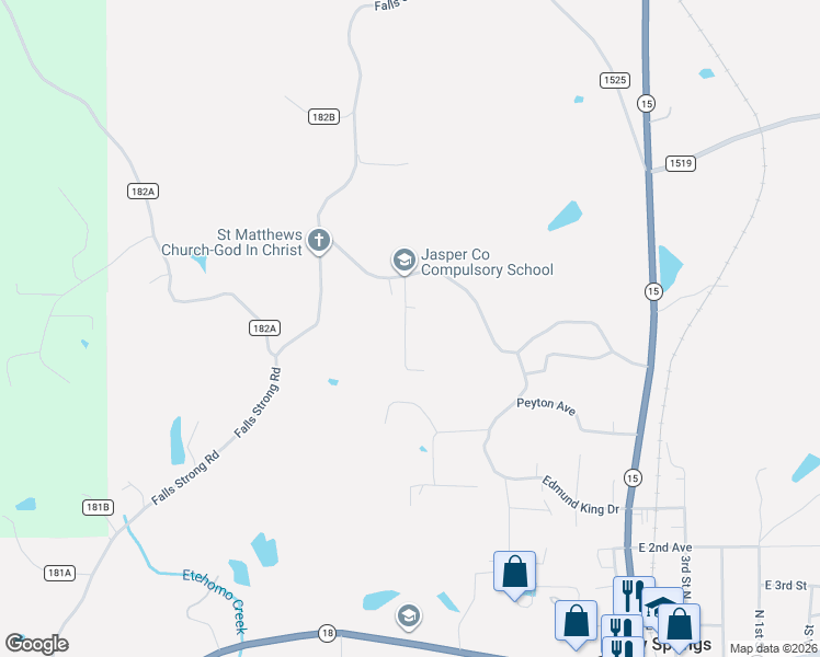 map of restaurants, bars, coffee shops, grocery stores, and more near 18-67 Richards Street in Bay Springs