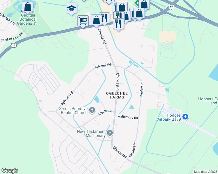 map of restaurants, bars, coffee shops, grocery stores, and more near 355 Chevis Road in Savannah