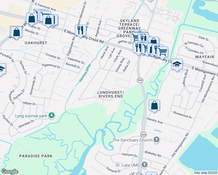 map of restaurants, bars, coffee shops, grocery stores, and more near in Savannah