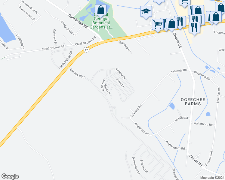 map of restaurants, bars, coffee shops, grocery stores, and more near 15 Castello Avenue in Savannah