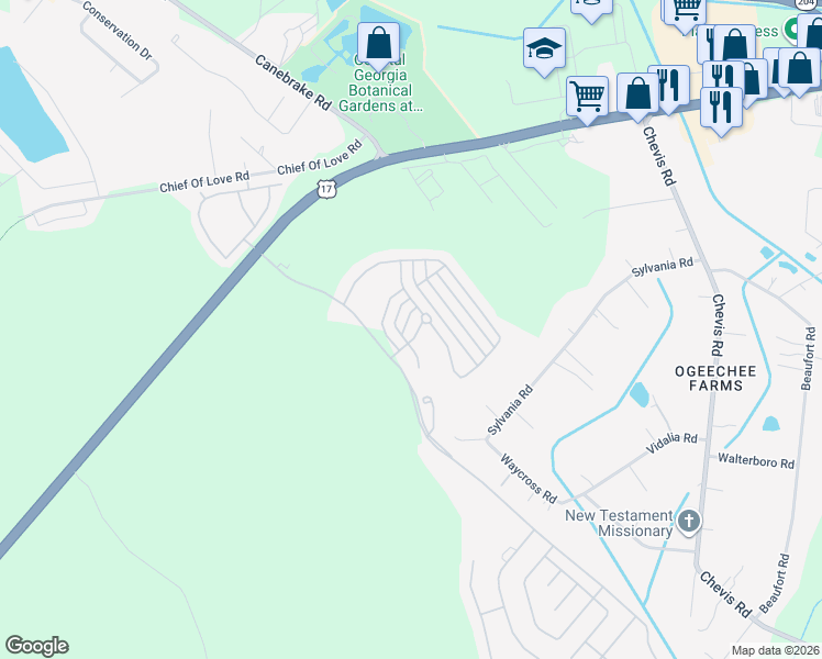 map of restaurants, bars, coffee shops, grocery stores, and more near 24 Castello Avenue in Savannah