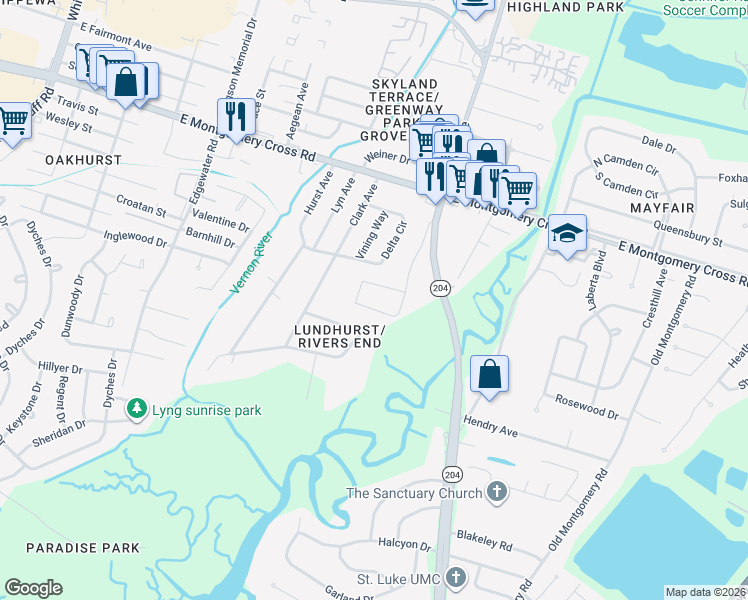 map of restaurants, bars, coffee shops, grocery stores, and more near 8505 Waters Avenue in Savannah
