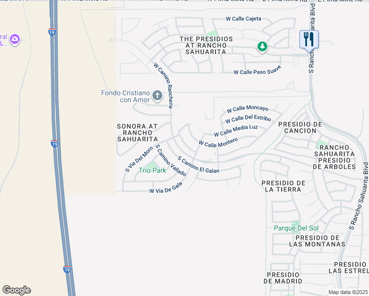 map of restaurants, bars, coffee shops, grocery stores, and more near 716 West Camino Del Rosal in Sahuarita
