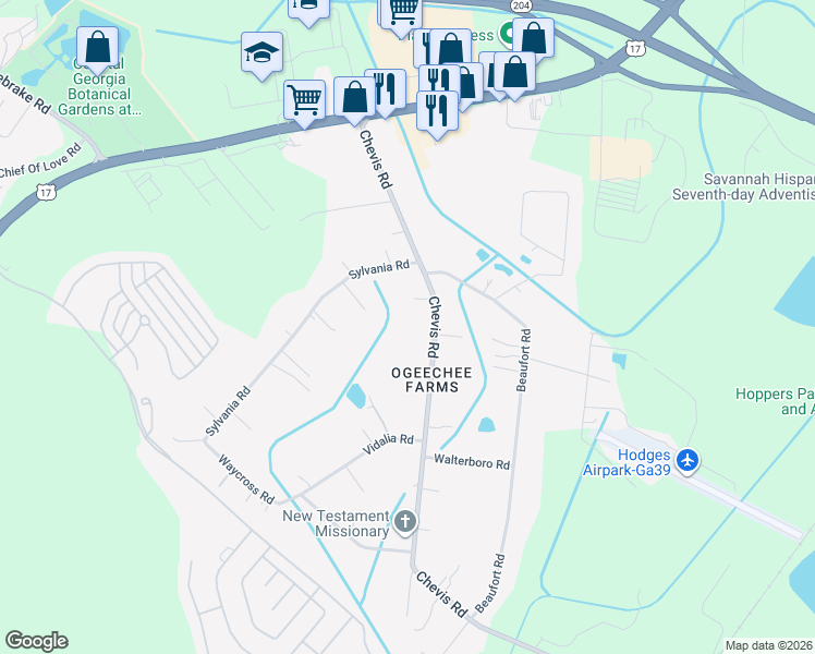 map of restaurants, bars, coffee shops, grocery stores, and more near 325 Chevis Road in Savannah