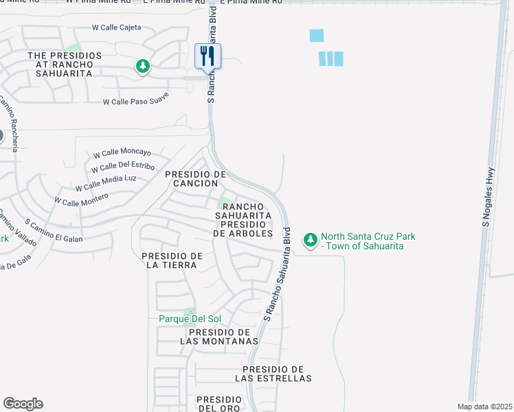 map of restaurants, bars, coffee shops, grocery stores, and more near 426 East Camino Del Abeto in Sahuarita