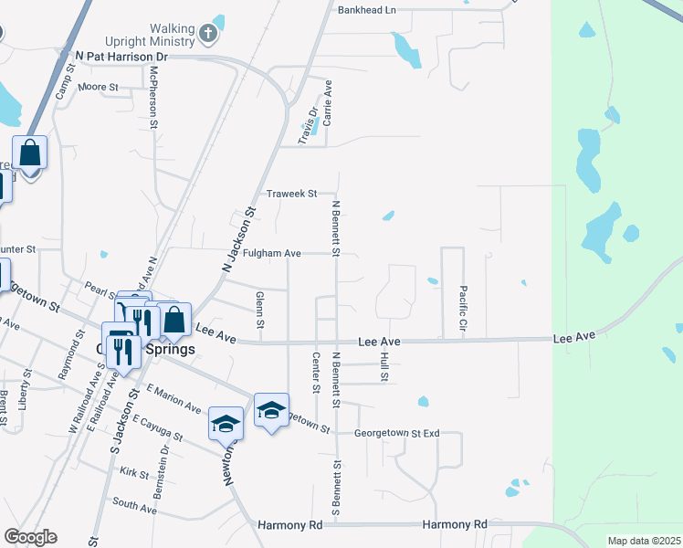 map of restaurants, bars, coffee shops, grocery stores, and more near 902 North Bennett Street in Crystal Springs