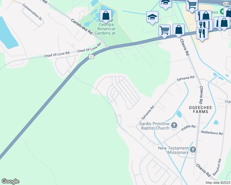 map of restaurants, bars, coffee shops, grocery stores, and more near 24 Castello Avenue in Savannah