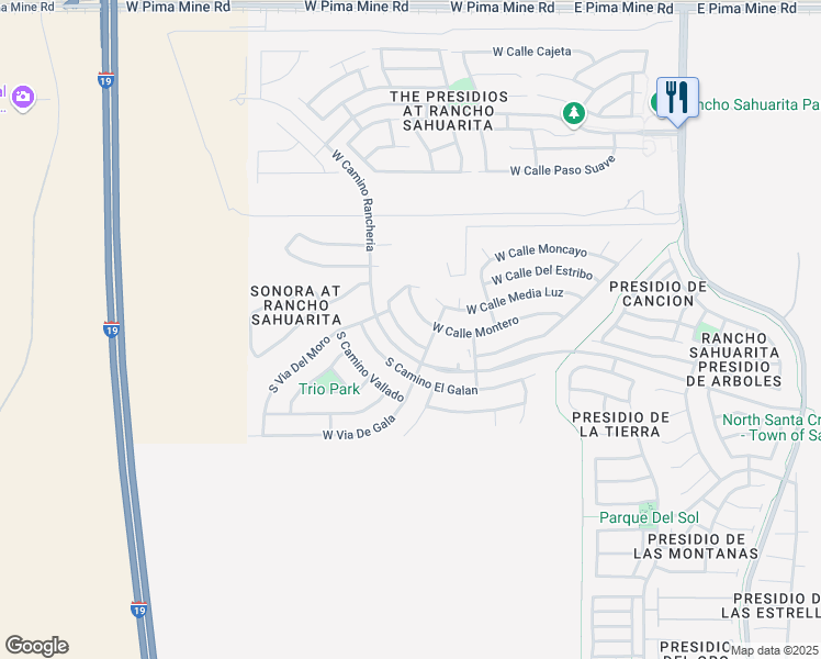 map of restaurants, bars, coffee shops, grocery stores, and more near 716 West Camino Del Rosal in Sahuarita