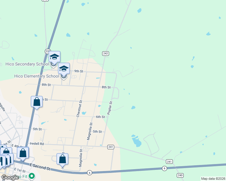 map of restaurants, bars, coffee shops, grocery stores, and more near 706 Poplar Street in Hico
