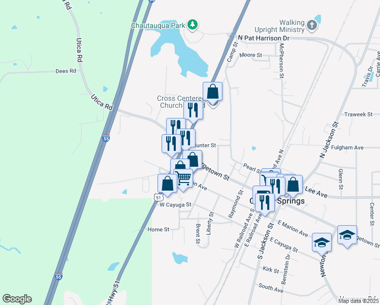 map of restaurants, bars, coffee shops, grocery stores, and more near 809 West Georgetown Street in Crystal Springs