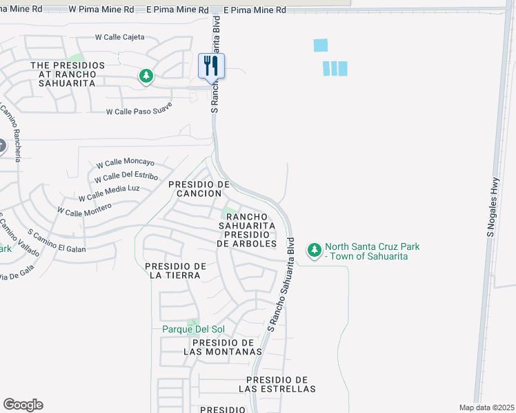map of restaurants, bars, coffee shops, grocery stores, and more near 426 East Camino Del Abeto in Sahuarita
