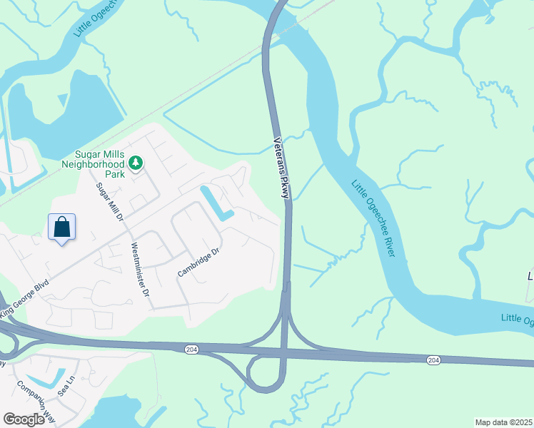 map of restaurants, bars, coffee shops, grocery stores, and more near 100 Royal Prince Lane in Savannah