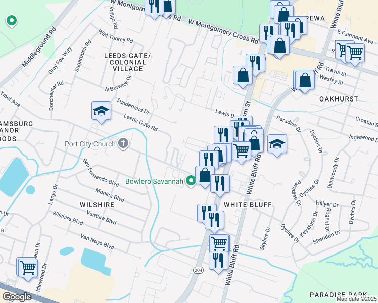 map of restaurants, bars, coffee shops, grocery stores, and more near 13 Executive Circle in Savannah