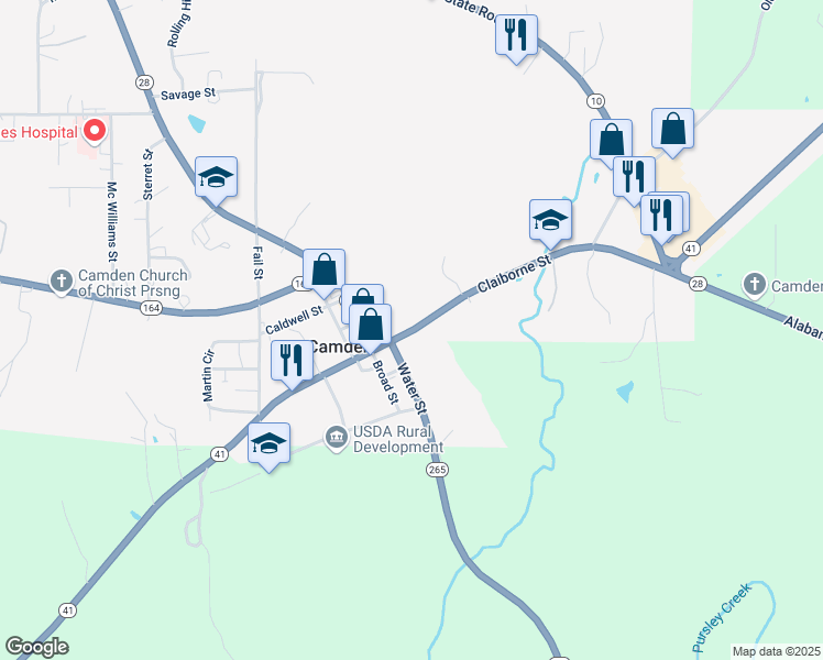 map of restaurants, bars, coffee shops, grocery stores, and more near 22 Alabama 28 in Camden