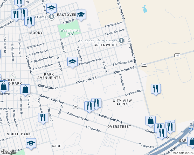 map of restaurants, bars, coffee shops, grocery stores, and more near 1781 Cloverdale Road in Midland