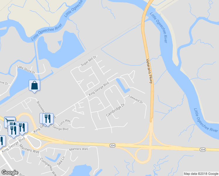 map of restaurants, bars, coffee shops, grocery stores, and more near 0 Stockbridge Court in Savannah