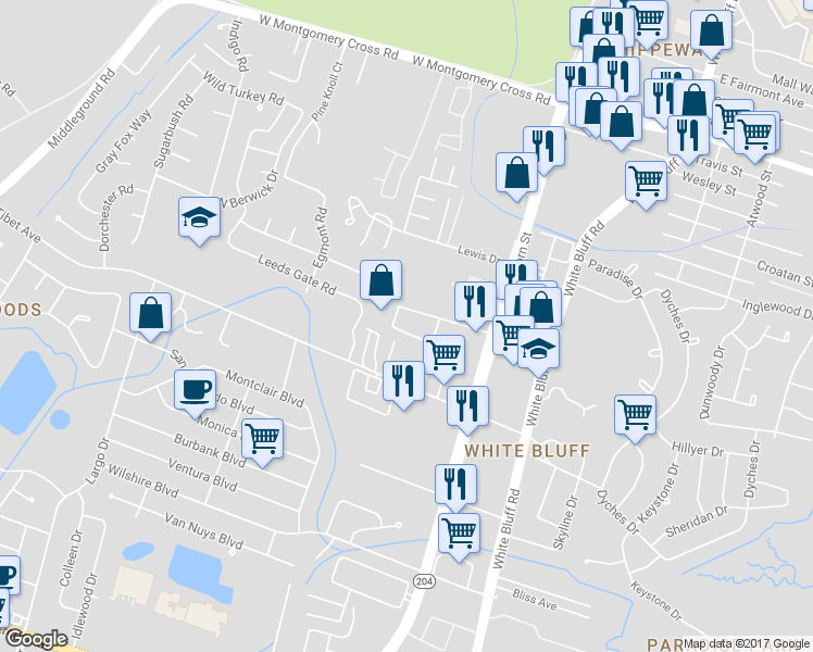 map of restaurants, bars, coffee shops, grocery stores, and more near 13 Executive Circle in Savannah