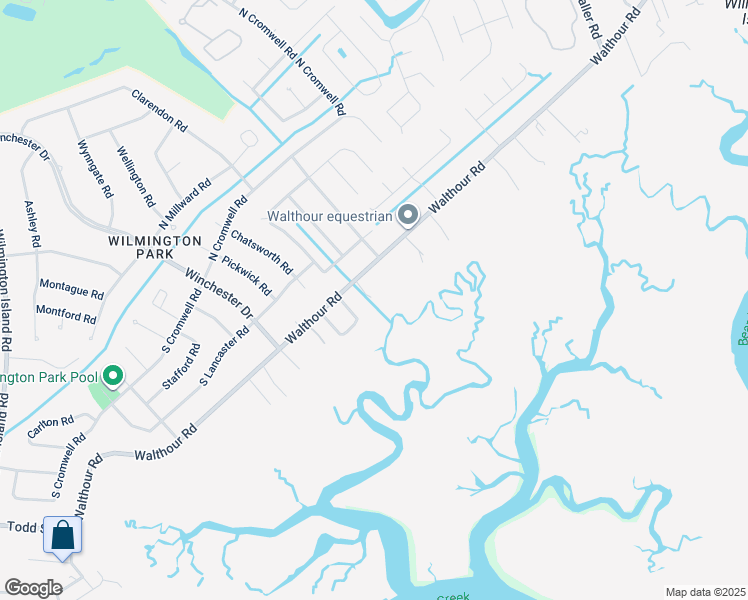 map of restaurants, bars, coffee shops, grocery stores, and more near 1606 Walthour Road in Savannah