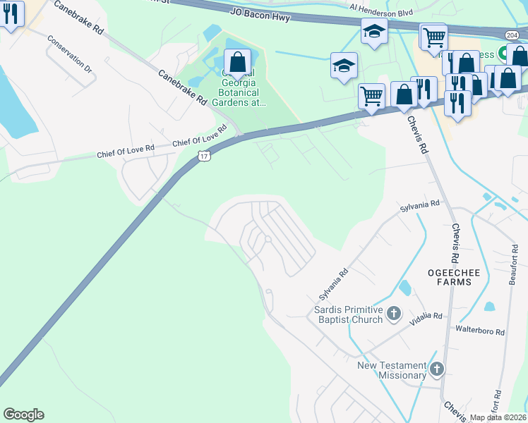 map of restaurants, bars, coffee shops, grocery stores, and more near 7 Fiore Drive in Savannah
