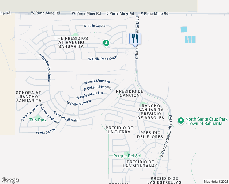 map of restaurants, bars, coffee shops, grocery stores, and more near 14217 South Via Del Farolito in Sahuarita