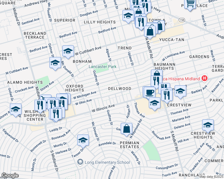 map of restaurants, bars, coffee shops, grocery stores, and more near 3509 West Michigan Avenue in Midland