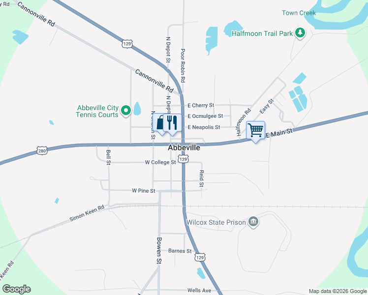map of restaurants, bars, coffee shops, grocery stores, and more near in Abbeville