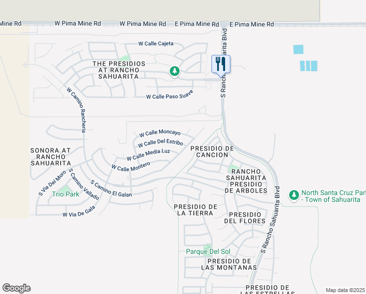 map of restaurants, bars, coffee shops, grocery stores, and more near 14217 South Via Del Farolito in Sahuarita