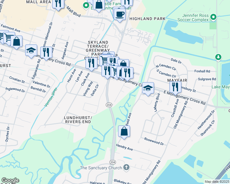map of restaurants, bars, coffee shops, grocery stores, and more near 8605 Gohler Avenue in Savannah