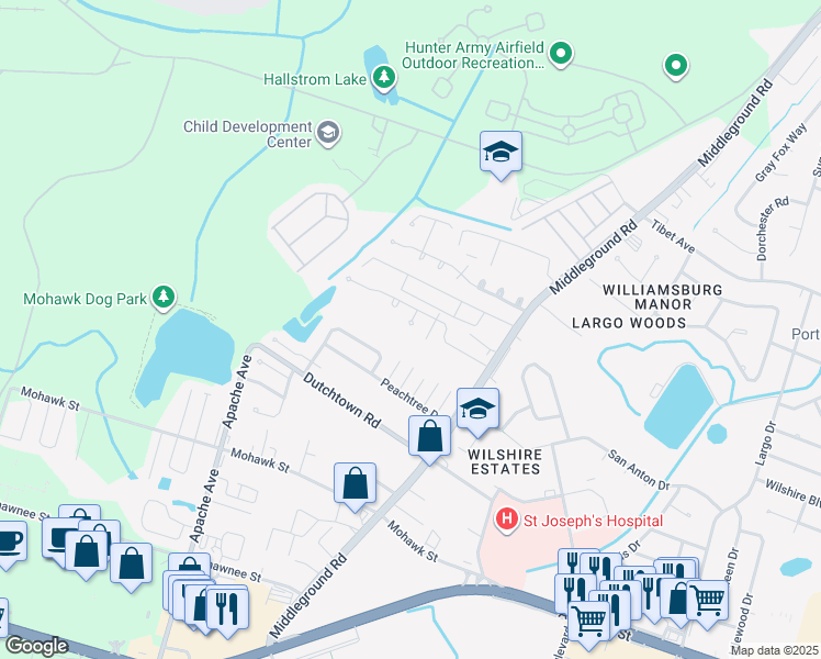 map of restaurants, bars, coffee shops, grocery stores, and more near 10 Forest Ridge Court in Savannah