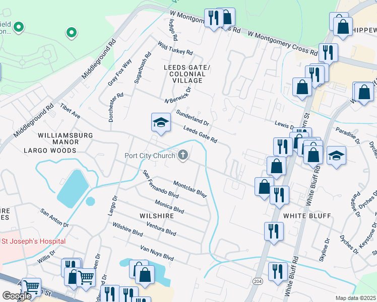 map of restaurants, bars, coffee shops, grocery stores, and more near 416 Tibet Avenue in Savannah