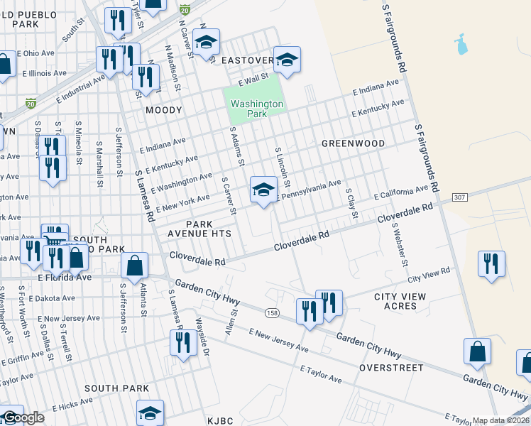 map of restaurants, bars, coffee shops, grocery stores, and more near 702 South Jackson Street in Midland
