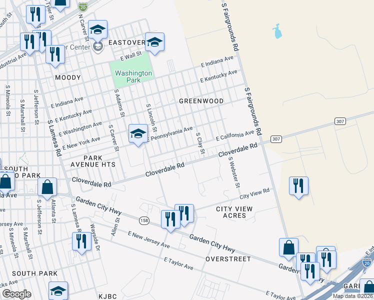 map of restaurants, bars, coffee shops, grocery stores, and more near 1781-2099 Cloverdale Road in Midland