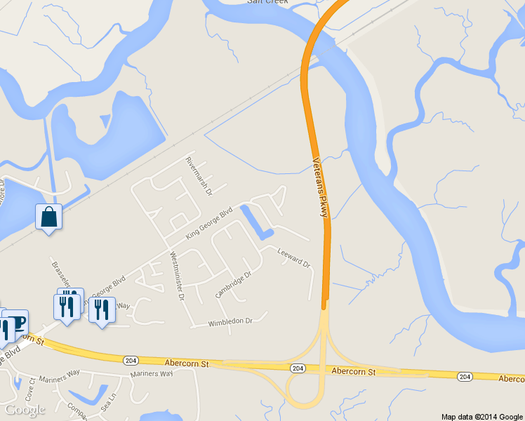 map of restaurants, bars, coffee shops, grocery stores, and more near Prince Royal Ln in Georgetown