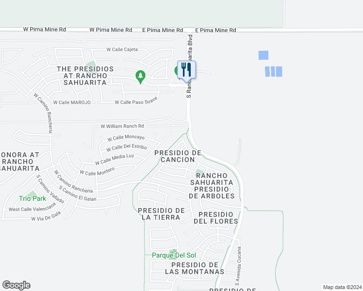 map of restaurants, bars, coffee shops, grocery stores, and more near 14167 South Avenida Zumba in Sahuarita