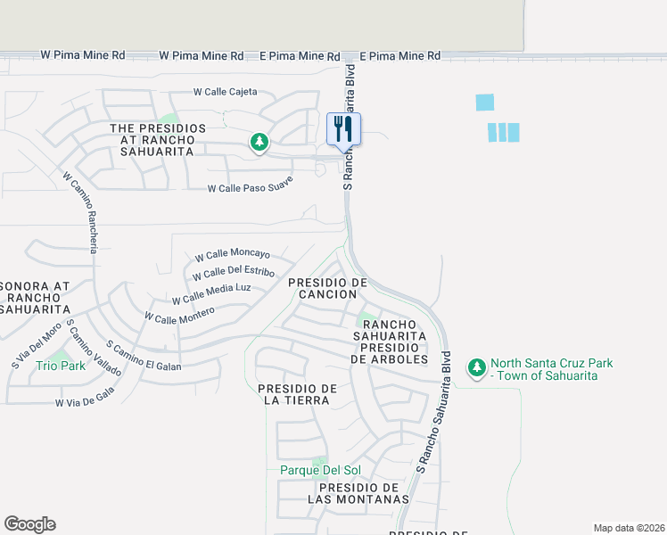 map of restaurants, bars, coffee shops, grocery stores, and more near 14167 South Avenida Zumba in Sahuarita