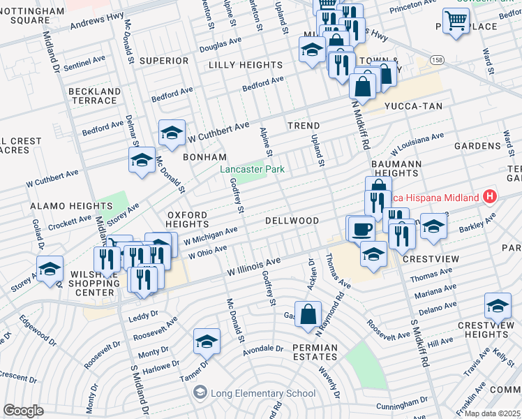 map of restaurants, bars, coffee shops, grocery stores, and more near 3509 West Michigan Avenue in Midland