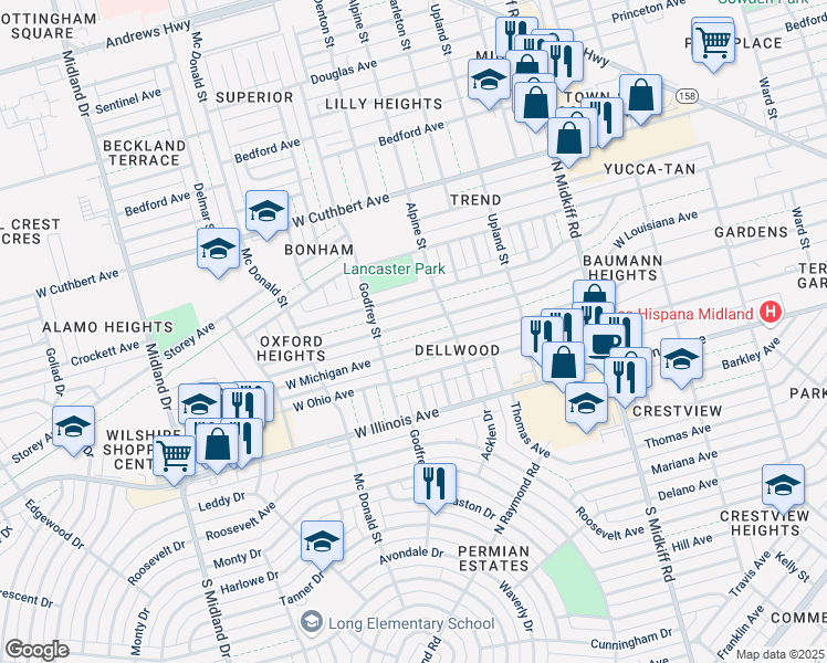 map of restaurants, bars, coffee shops, grocery stores, and more near 3509 West Michigan Avenue in Midland