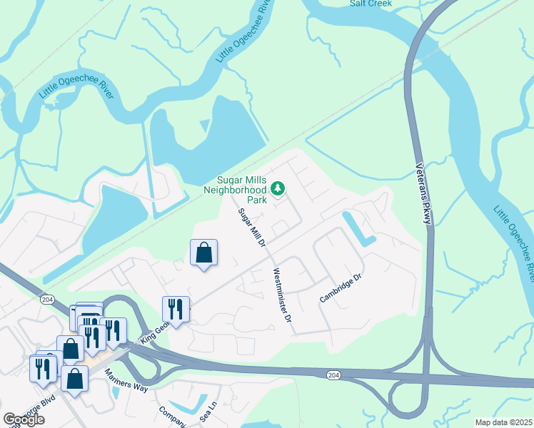 map of restaurants, bars, coffee shops, grocery stores, and more near 11 Sugar Cane Drive in Savannah
