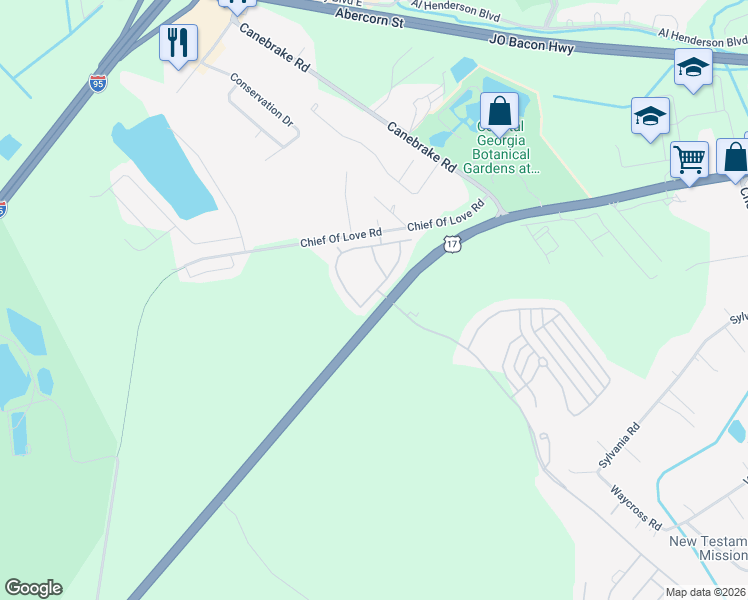 map of restaurants, bars, coffee shops, grocery stores, and more near 1228 Fords Pointe Circle in Savannah