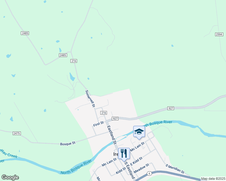 map of restaurants, bars, coffee shops, grocery stores, and more near 129 Private Road 2400 in Iredell