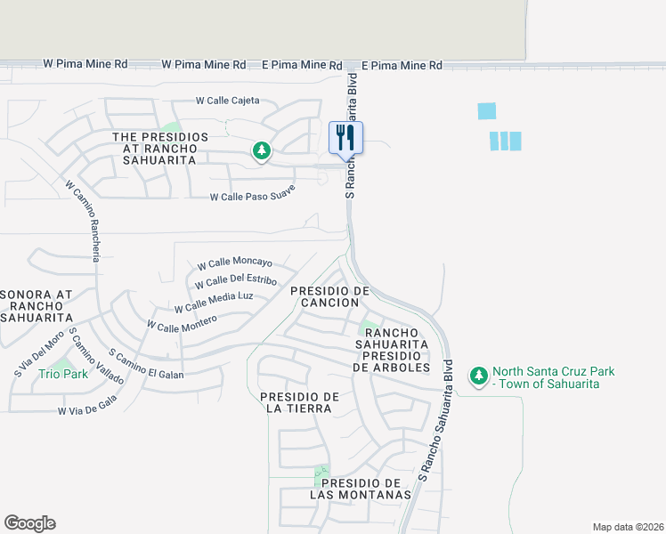 map of restaurants, bars, coffee shops, grocery stores, and more near 14216 Rancho Sahuarita Boulevard in Sahuarita