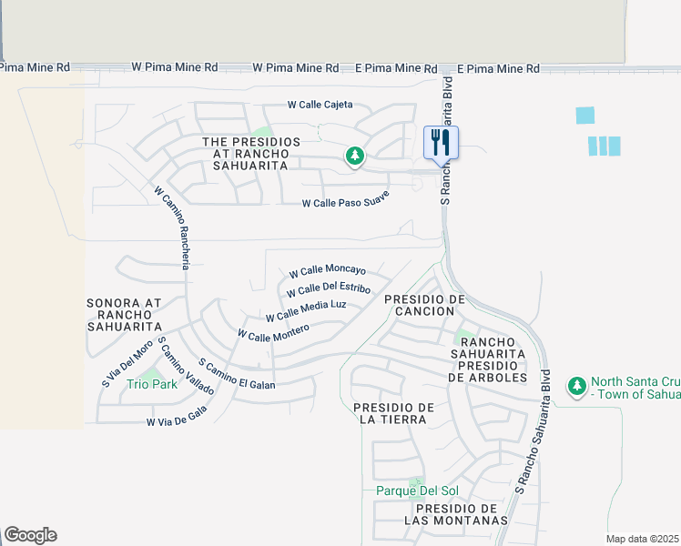 map of restaurants, bars, coffee shops, grocery stores, and more near 257 West Calle Moncayo in Sahuarita