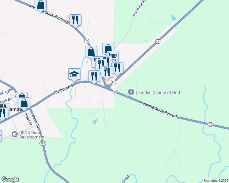 map of restaurants, bars, coffee shops, grocery stores, and more near 22 Alabama 28 in Camden