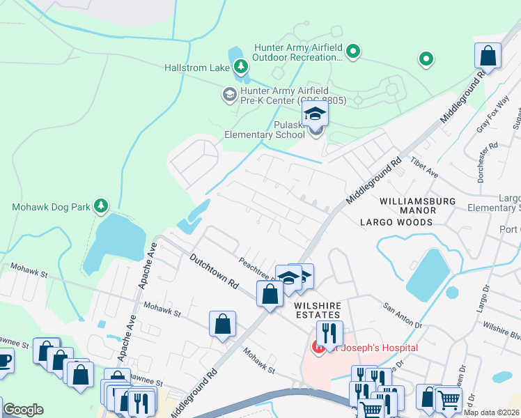 map of restaurants, bars, coffee shops, grocery stores, and more near 212 Forest Ridge Drive in Savannah
